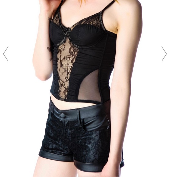 LEATHER AND LACE MOTO SHORTS (NEW WITH TAGS) - Picture 4 of 5